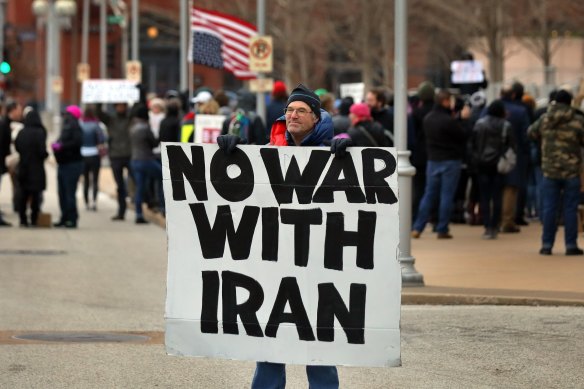 Air Force veteran Mike Fitzgerald protests in St Louis.