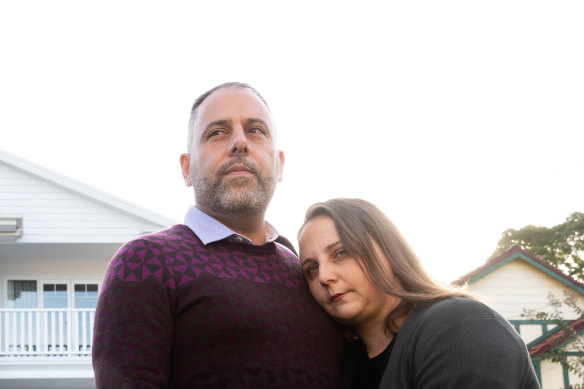 Metricon customers Melissa and Salvatore Barbagallo in front of their newly built house in Russell Lea, Sydney.