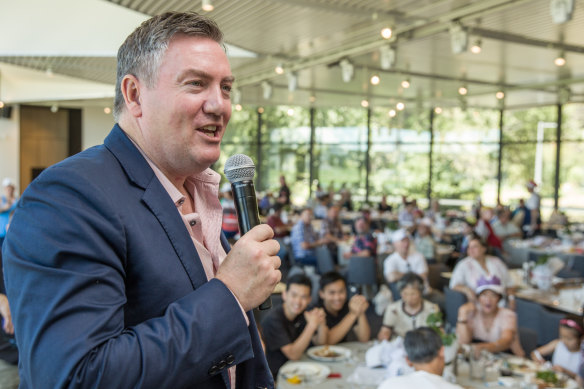 Eddie McGuire addresses a 2015 Christmas Day lunch hosted by the Salvation Army and Collingwood.