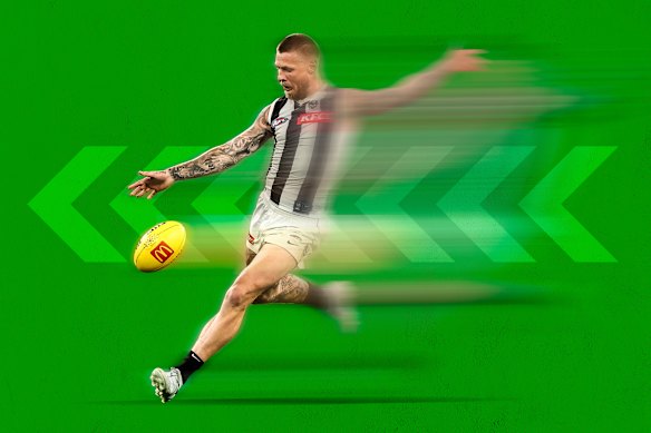 Anaerobic athletes, such as Collingwood’s Jordan De Goey, will find there’s little time to rest and recover for repeat efforts.