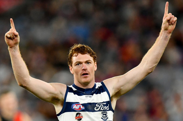 Gary Rohan celebrates a goal.