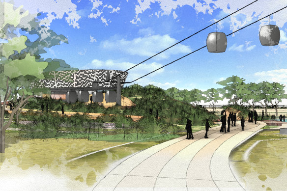 An artist's impression of the 'Sky Safari gondola' to be built at Werribee Zoo.