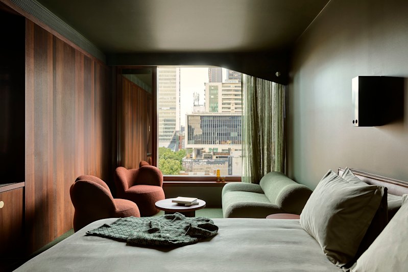 Unusually for a hotel, the colour white is banished. East-facing rooms are painted a deep, calming green.