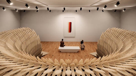 A render of 'Botanical Pavilion', by Kengo Kuma and Geoff Nees, as seen from above.