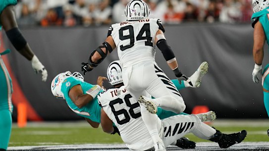 Tagavailoa was sacked by the 156kg Josh Tupou, a week after being injured against Buffalo.