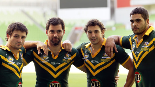 Queensland and Australia’s golden generation of (l-r) Cooper Cronk, Cameron Smith, Billy Slater and Greg Inglis have been inducted into the Hall of Fame.