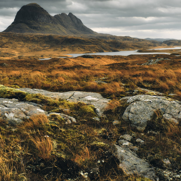 The Scottish wilderness, with Suilven mountain, in the Assynt region of Sutherland.