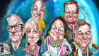 The Australian Financial Review Business People of the Year for 2023 (from left): Sam Hupert, CEO and co-founder of ASX tech firm Pro Medicus; Lynas Rare Earths chief Amanda Lacaze; AustralianSuper chief investment officer Mark Delaney; Gina Rinehart, executive chairman of Hancock Prospecting; Airtrunk co-founder and CEO Robin Khuda; and Boral chief executive Vik Basal.