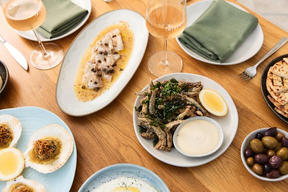 Fried Sandy Bay whitebait with ouzo mayonnaise.
