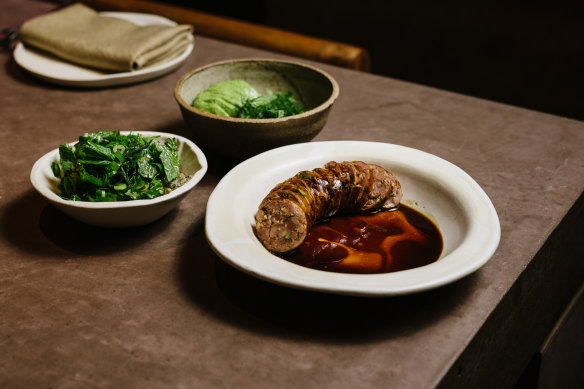 Brisbane Valley quail mombar with baked freekeh harees and a black barley molasses sauce.