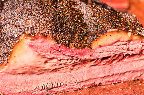 The juicy brisket is sliced to order.