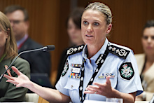 Australian Federal Police (AFP) Commissioner Krissy Barrett during a hearing with the Parliamentary Joint Committee on Intelligence and Security, at Parliament House in Canberra on Tuesday 13 January 2026.