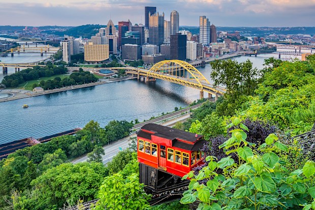 view from above of the river in Pittsburgh, Pennsylvania