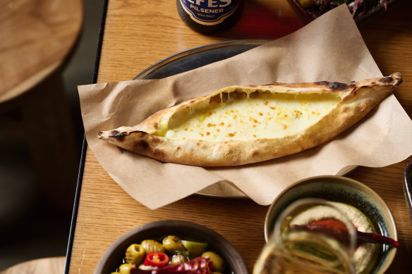 Baharat’s three Anatolian cheese pide.