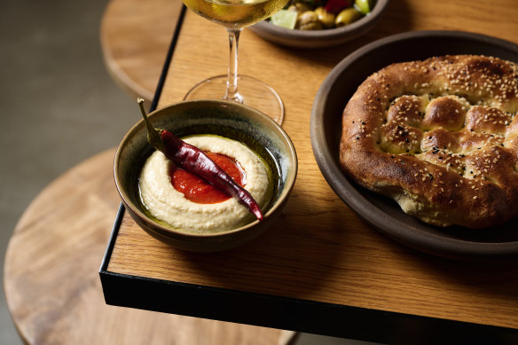 Hummus and stone-baked bread.