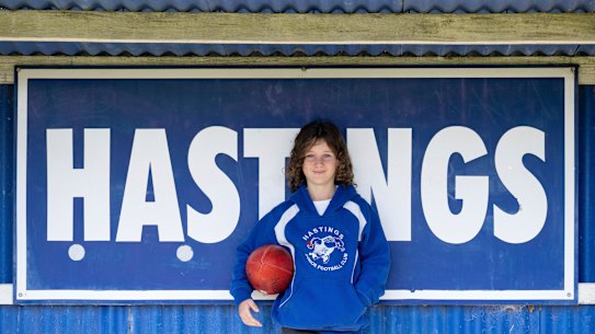 Jaxson Barr, 10, is a player for the Hastings Junior Footy Club. 