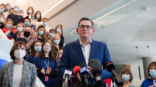 Premier Daniel Andrews makes the funding announcement on Sunday.