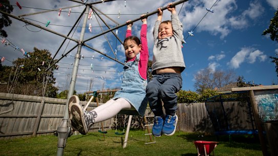 Sophie Chung and her brother William. Their mother Alex gives the children props and allows play time to be messy.