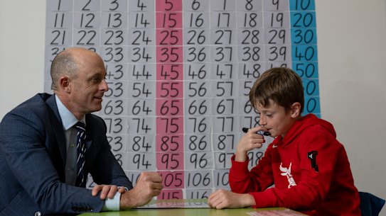 Principal of Templestowe Heights Primary School Rhys Coulson and his son William Coulson who’s in Grade 4.