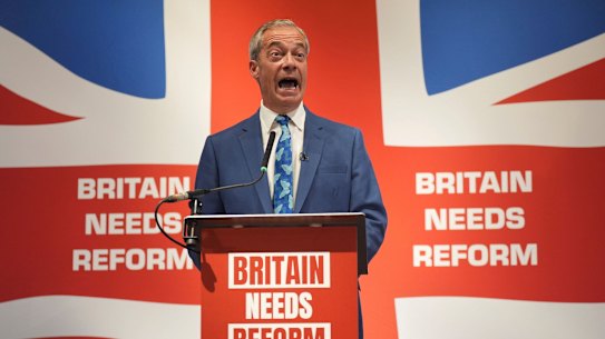 Nigel Farage speaks during a press conference to announce that he will become the new leader of Reform UK and that he will stand as a parliamentary candidate.