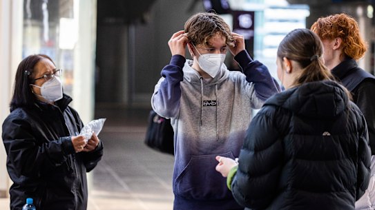 The Victorian government are handing out free N95 masks to public transport users.