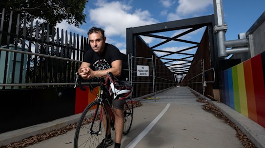 Pierre Vairo at the Dynon Road “rainbow bridge” in West Melbourne.