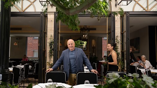 Chris Lucas on Friday on the terrace of his Bourke Street restaurant Maison Batard.