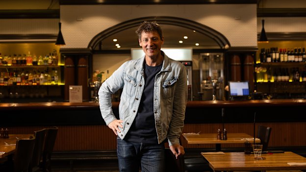 Merrick Watts in the Eltham Hotel main bar where he used to work.