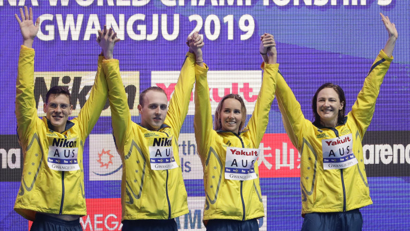 Olympics 2021 Australia Prepare For Mixed 4x100m Medley Relay With Kyle Chalmers Emma Mckeon Mitch Larkin Cate Campbell Kaylee Mckeown