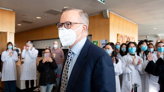 Anthony Albanese in a mask