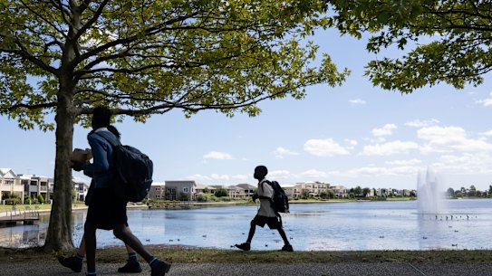 Kids walking home from school around Lakeside in Pakenham in Melbourne’s outer South East.