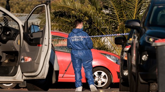 Forensic police at the scene of a fatal shooting in Broughton Street, Canterbury on Thursday morning.