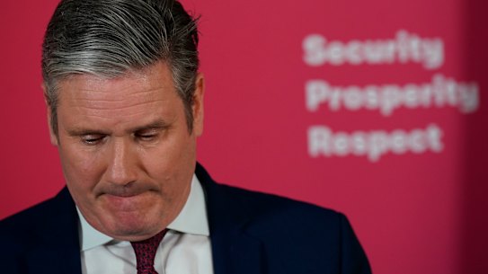 Labour leader Keir Starmer makes a statement at Labour Party headquarters in London.