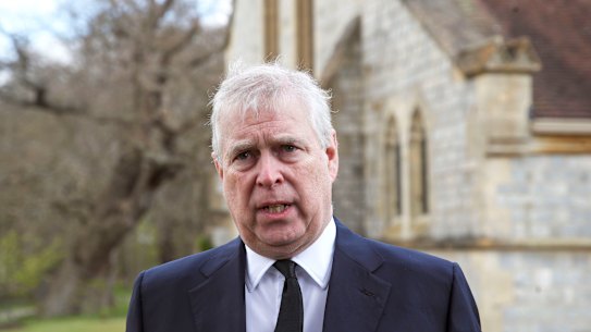 Britain’s Prince Andrew in a rare public appearance during the funeral of his father Prince Philip.