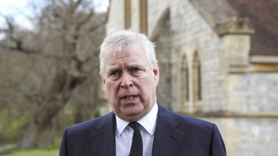 Britain’s Prince Andrew speaks during a television interview at the Royal Chapel of All Saints at Royal Lodge, Windsor, April 11, 2021.