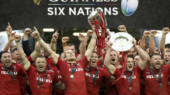 Jubilation: Wales players celebrate success against Ireland in Cardiff.