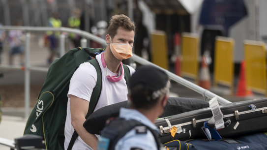 Australian cricketer Steve Smith arrives at Sydney International Airport.