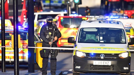 Armed police at the scene of an incident on London Bridge in central London.