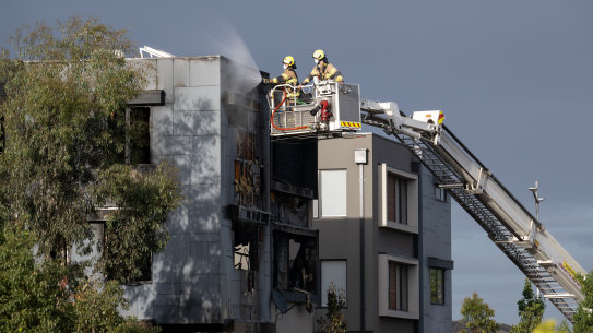 Emergency services attend a house fire in Dover Street, Truganina, on Thursday morning.