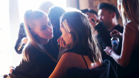 Backstage at the Aje show during Australian Fashion Week. 