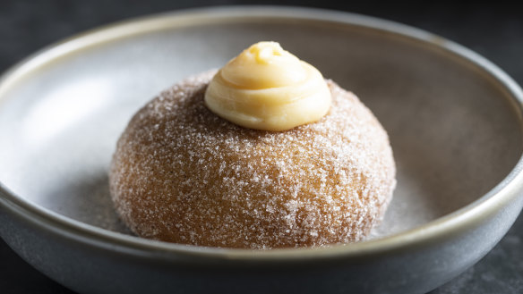 Cinnamon doughnut with condensed milk custard.