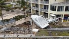 Boats were pushed ashore by floodwaters from Hurricane Helene in St. Petersburg, Florida. 