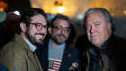 Restaurant owner Alex Butterworth, left, co-owner Raheem Kassam and Steve Bannon.