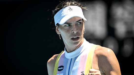 Ajla Tomljanovic remains focused during her first round match.