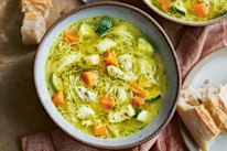 Low-FODMAP chicken noodle soup.