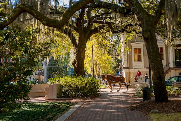 Chippewa Square in the historic district of Savannah is one of 23 green spaces that are genteel oases distinguishing this coastal Georgia city.
