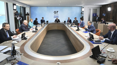 G7 leaders at the summit in Carbis Bay.