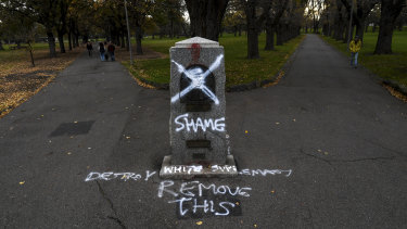 The Captain Cook statue in the Edinburgh Gardens, North Fitzroy has been defaced.