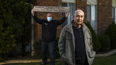 Jim Fenech at his home in Melbourne West with son Jason. "It hits me hard when I talk about it, I’m telling you," Jason says. 