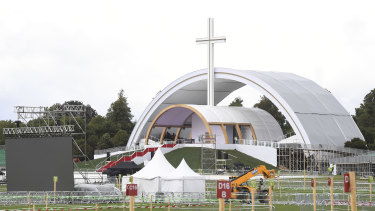Preparations in readiness for the closing mass for the World Meeting of Families event at Phoenix Park in Dublin which will be attended by Pope Francis as part of his two-day visit to Ireland. 